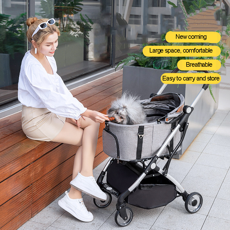 Pet Stroller Carrier For Dogs Cats 2022 New Aluminum Tube Detachable Foldable Portable Breathable Multifunctional Pets Cart