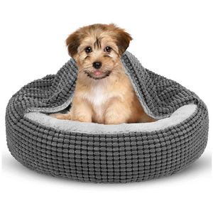 ZYZPET Dog Bed Attached Blanket Donut Cuddler Pet Cave Bed Round Puppy Beds for Washable 23inch