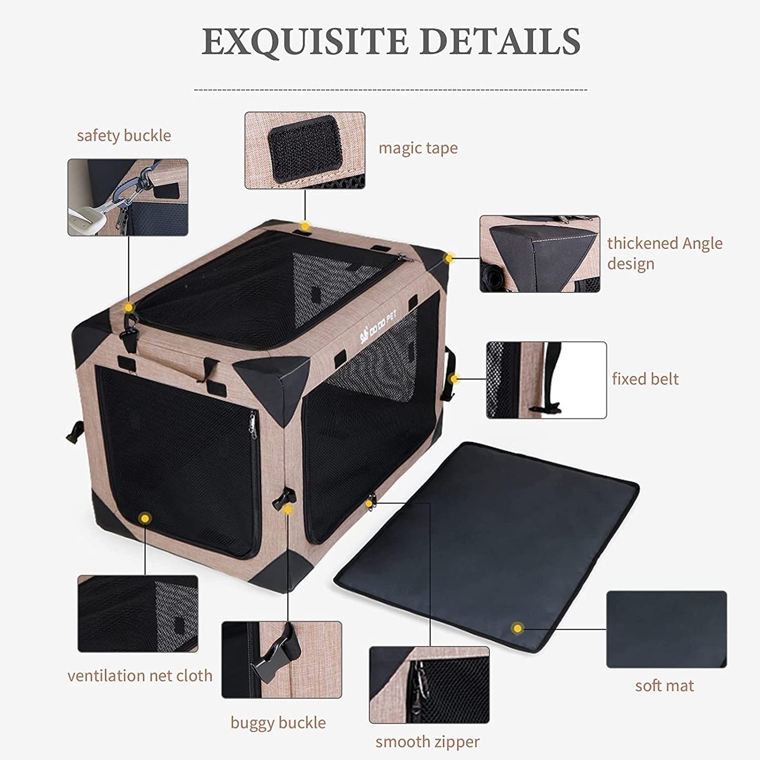 Door Portable Folding Dog Crate Kennel with Mesh Mat Strong Steel Frame Locking Zippers for  Outdoor Travel Dog Kennel Carrier