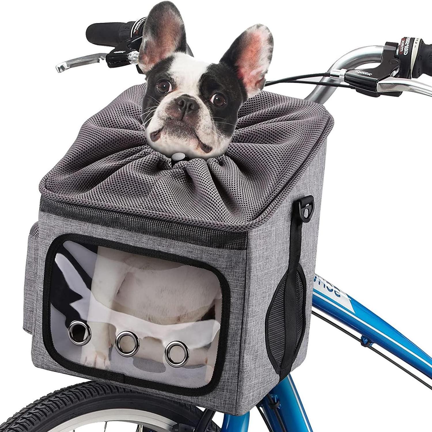 Dog Bike Basket Bag Pet Carrier, Dog Car Seat with Safety Adjustable Shoulder Strap Portable Breathable Bicycle Basket Bag