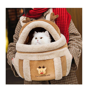 Dog Cat Backpack Dog Travel Bag Pet Winter Outdoor Carriers Plush Reindeer Pouch Bag Dog Sling Carrier