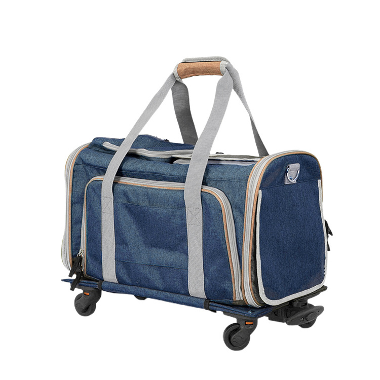 Pet Dog Rolling Carrier Airline Approved Pet Carrier Trolley Bag 2 Sides Expandable With Removeable Wheels