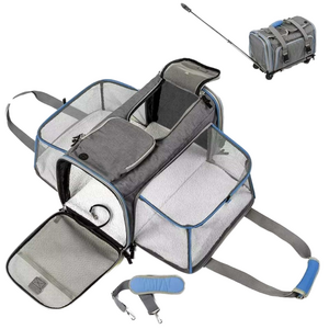 Pet Dog Rolling Carrier Airline Approved Pet Carrier Trolley Bag 2 Sides Expandable With Removeable Wheels