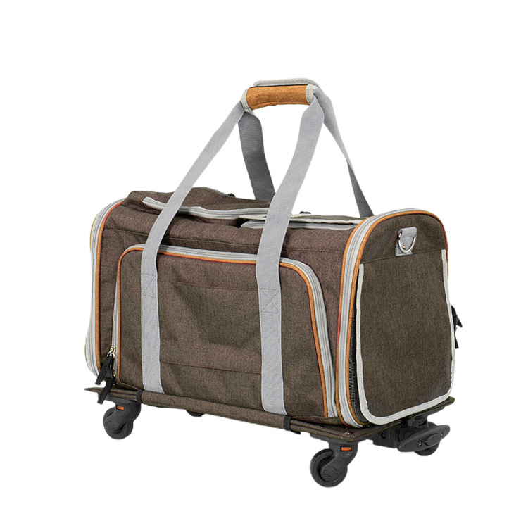 Pet Dog Rolling Carrier Airline Approved Pet Carrier Trolley Bag 2 Sides Expandable With Removeable Wheels