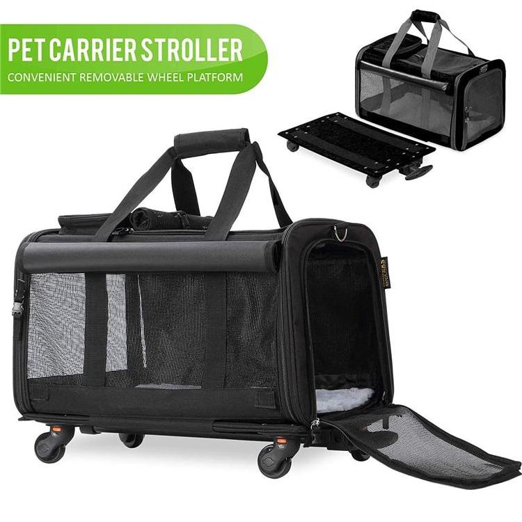 Airline Approved Mesh Breathable Travel Pet Stroller Trolley Dog Cat Backpack Pet Carrier With Wheels