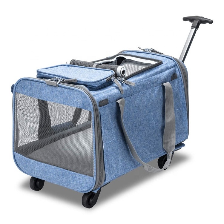 Soft Sided Pet Carrier Airline Approved Cat Carrier Dog Trolley Bag With Removable Wheels Foldable