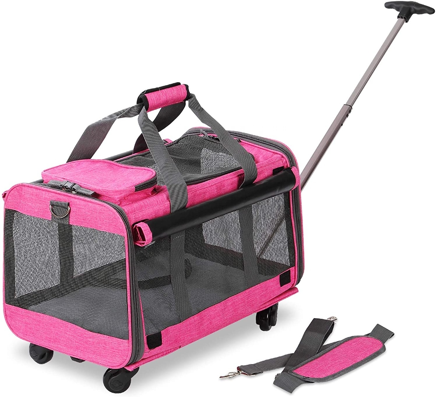 Soft Sided Pet Carrier Airline Approved Cat Carrier Dog Trolley Bag With Removable Wheels Foldable