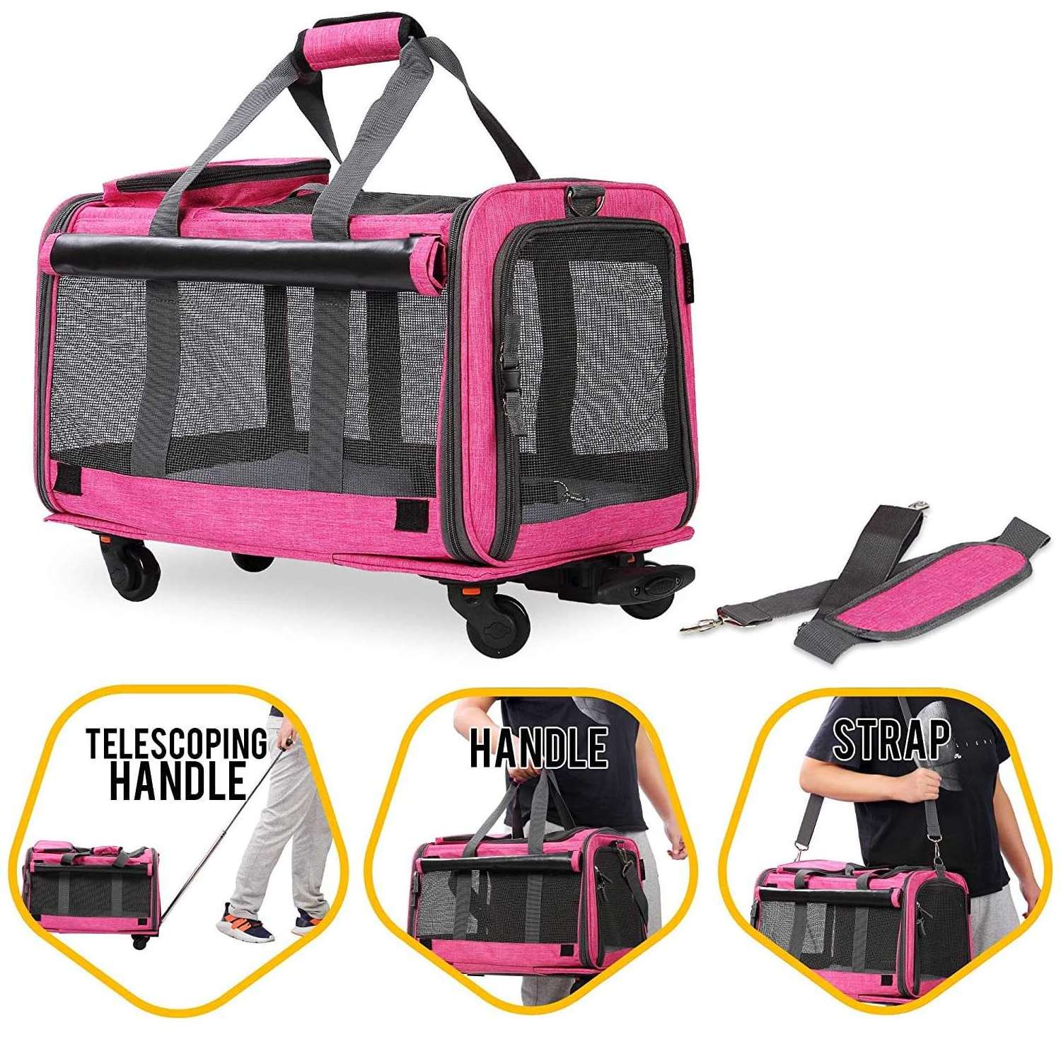 Airline Approved Travel Hiking Large Rolling Stroller Wheeled Cat Dog Pet Trolley Carrier With Wheels