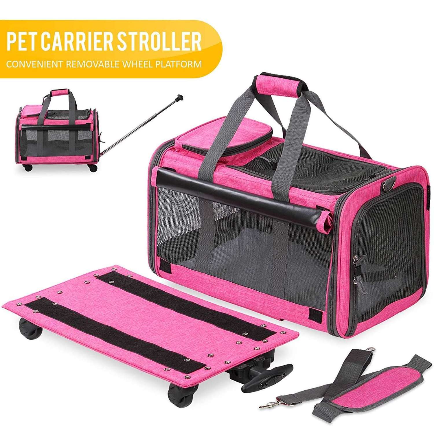 Airline Approved Travel Hiking Large Rolling Stroller Wheeled Cat Dog Pet Trolley Carrier With Wheels