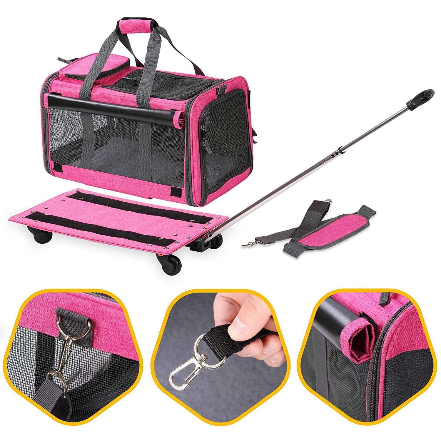 Airline Approved Travel Hiking Large Rolling Stroller Wheeled Cat Dog Pet Trolley Carrier With Wheels