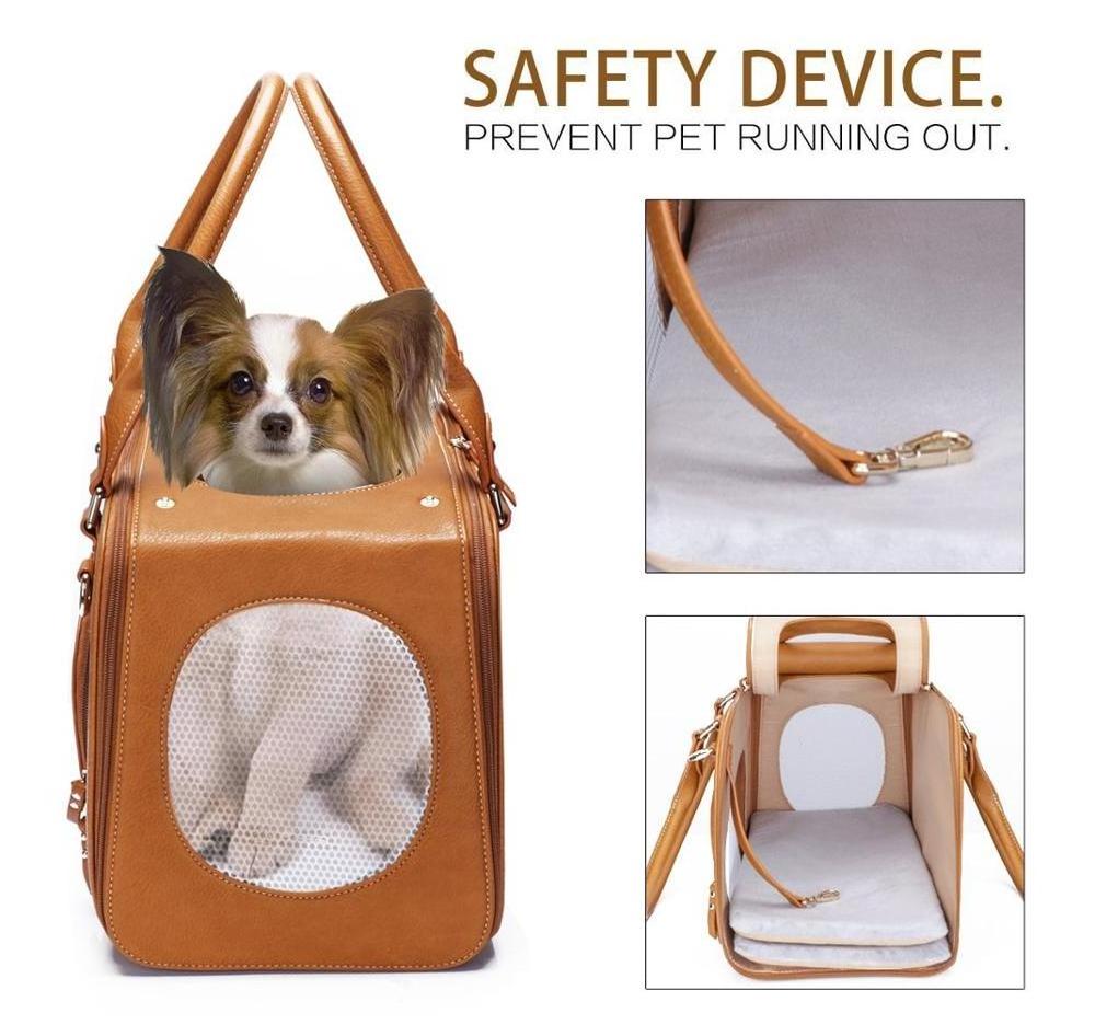 Airline Approved Travel Hiking Foldable Waterproof Premium Leather Pet Travel Bag Cat Dog Carrier With Wheels