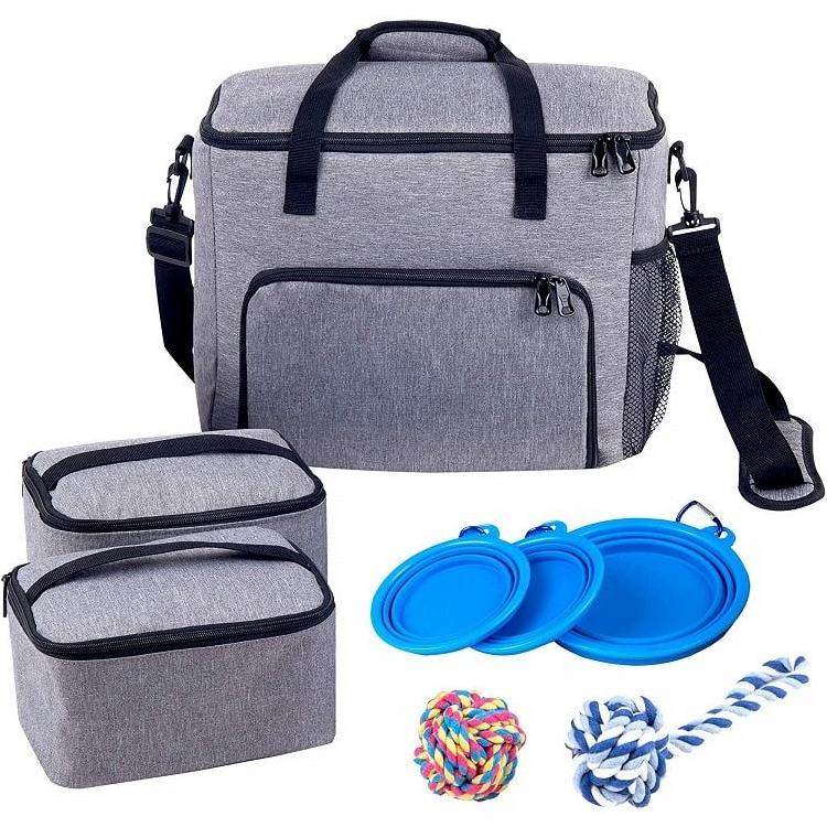 Eco-friendly Best Storage Snack Food Toy Accessories Kit Luggage Small Recycled Pet Bags Tote Carry Cat Dog Travel Bag with Bowl