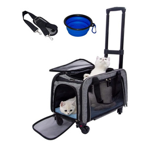 Dog Cat Carrier Airline Approved Pet Carrier With Wheels and Double Sturdy Handle For Dogs Cats