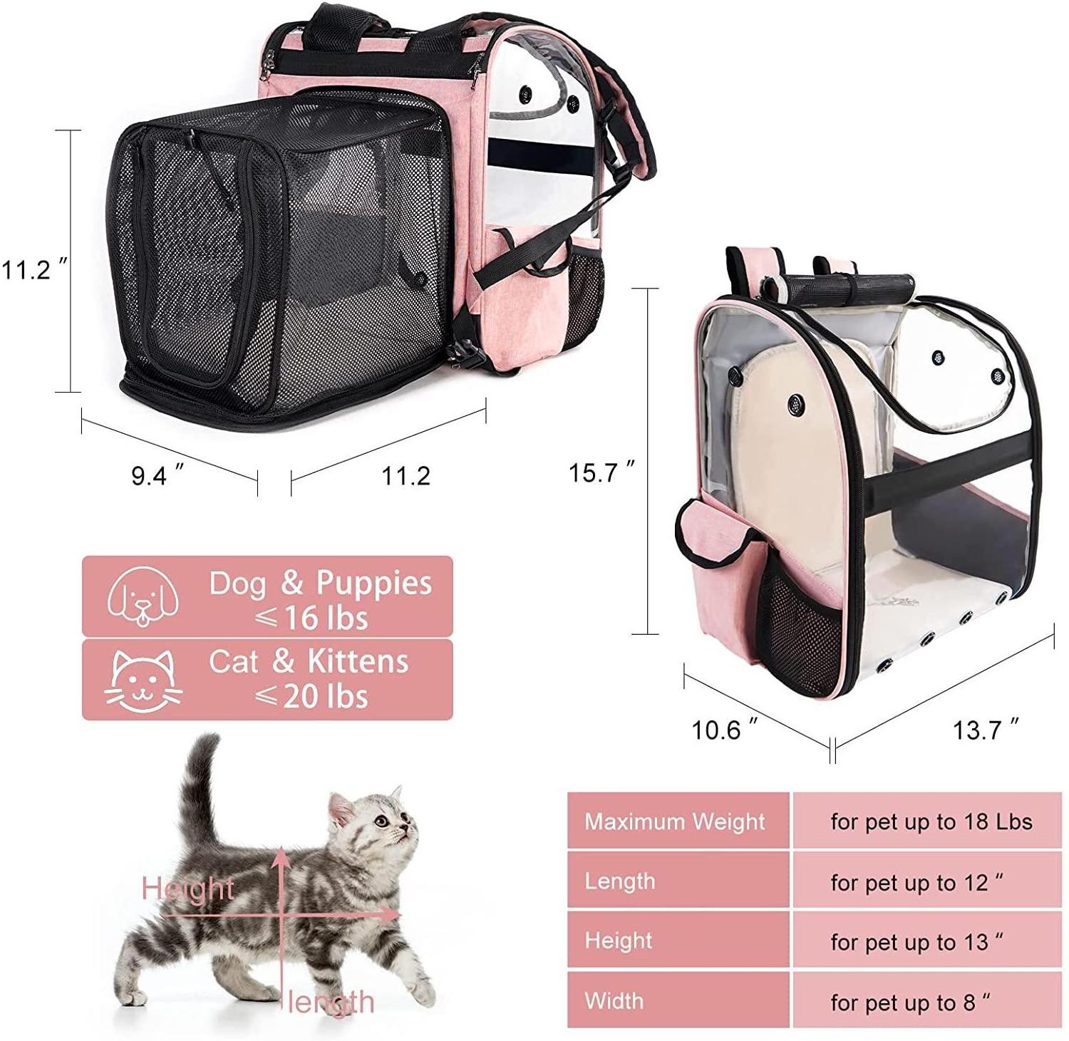 Cat Backpack Carrier, Expandable Pet Carrier Backpack for Cats and Small Dogs, Pet Travel Carrier Dog Hiking Back Pack Opp Bag