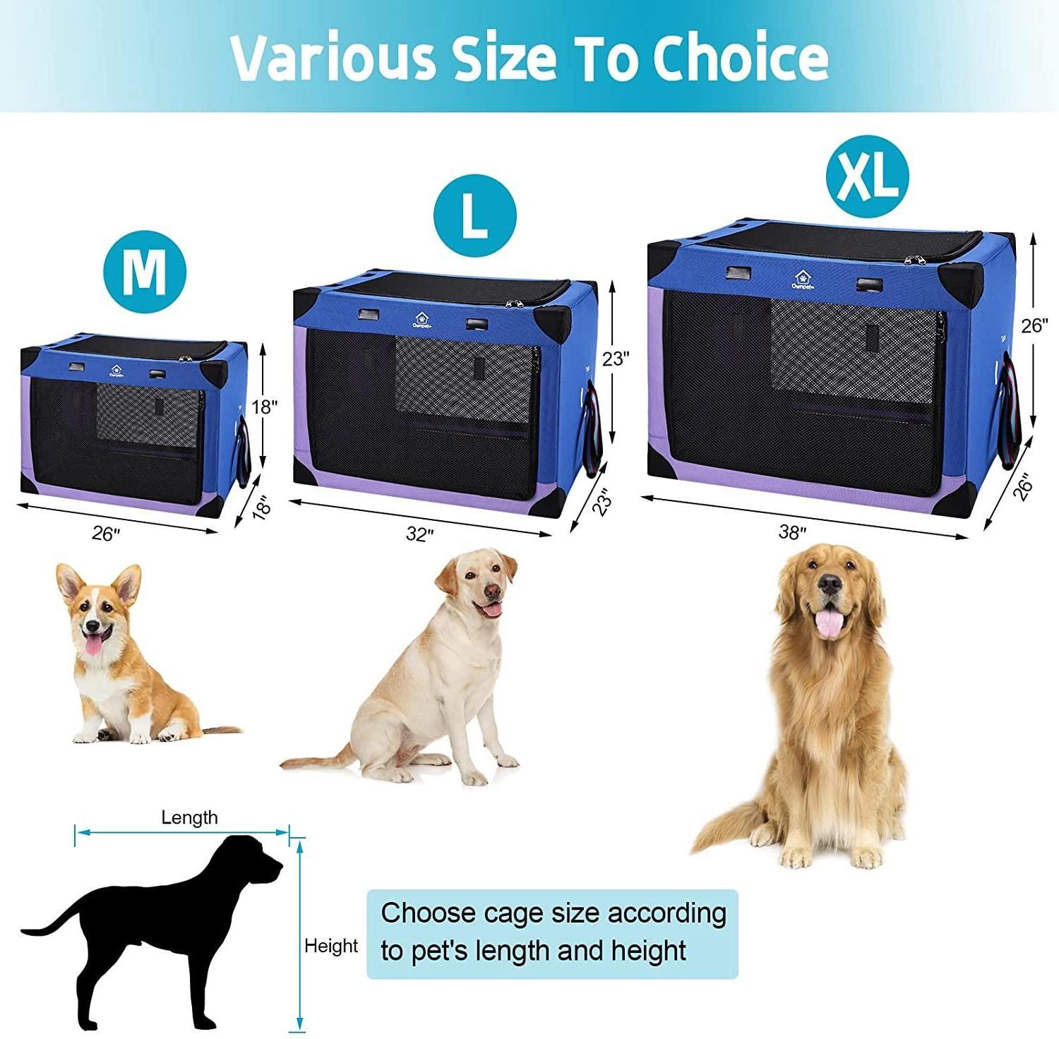 Ownpets Portable Dog Crate Collapsible Travel Dog Soft Crate 3-Door Dog Kennel for Indoor and Outdoor(Blue and Purple)