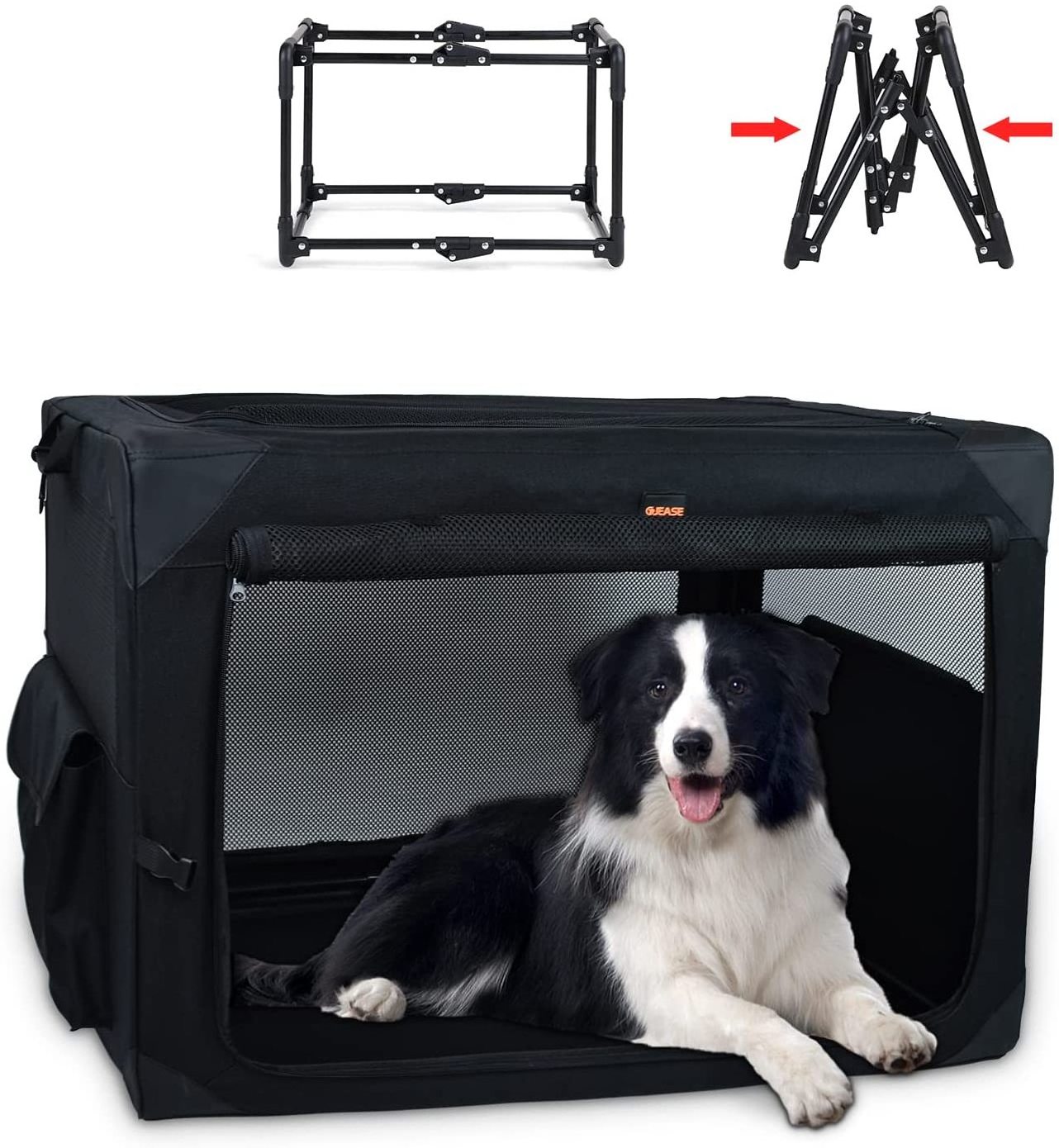 Door Portable Folding Dog Crate Kennel with Mesh Mat Strong Steel Frame Locking Zippers for  Outdoor Travel Dog Kennel Carrier