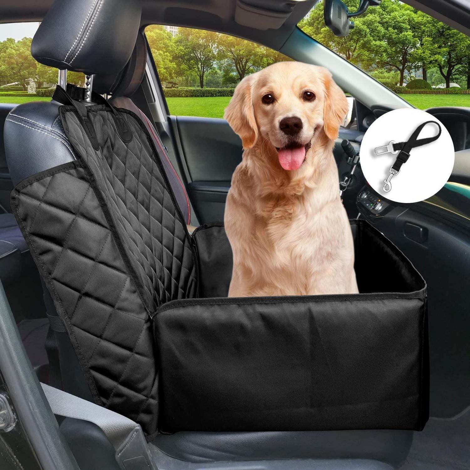 Cover Pet Booster Seat, 2 in 1 Dog Seat Cover for Cars Waterproof Dog Front Seat Cover with Safety Belt(Black)