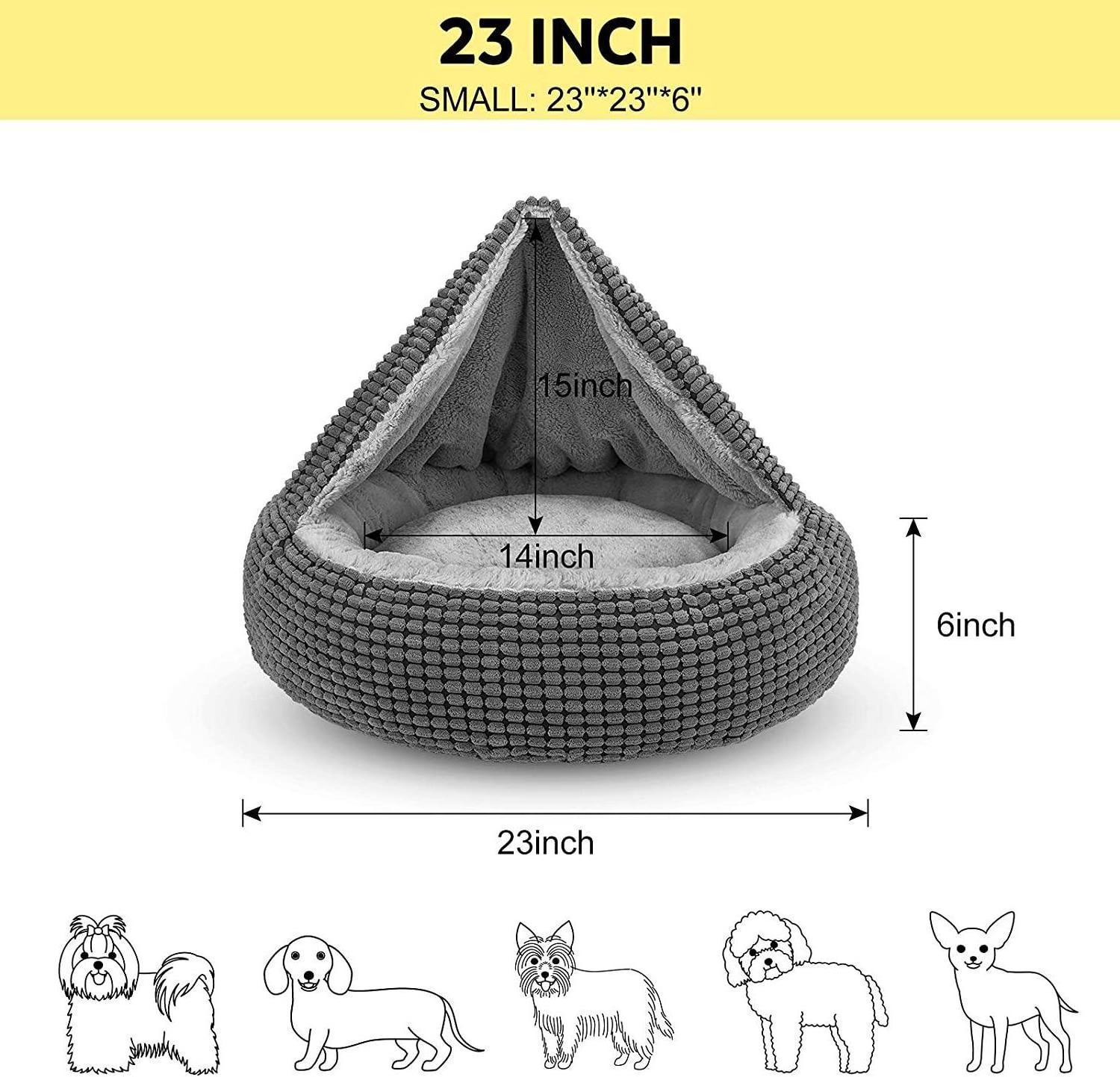 ZYZPET Dog Bed Attached Blanket Donut Cuddler Pet Cave Bed Round Puppy Beds for Washable 23inch