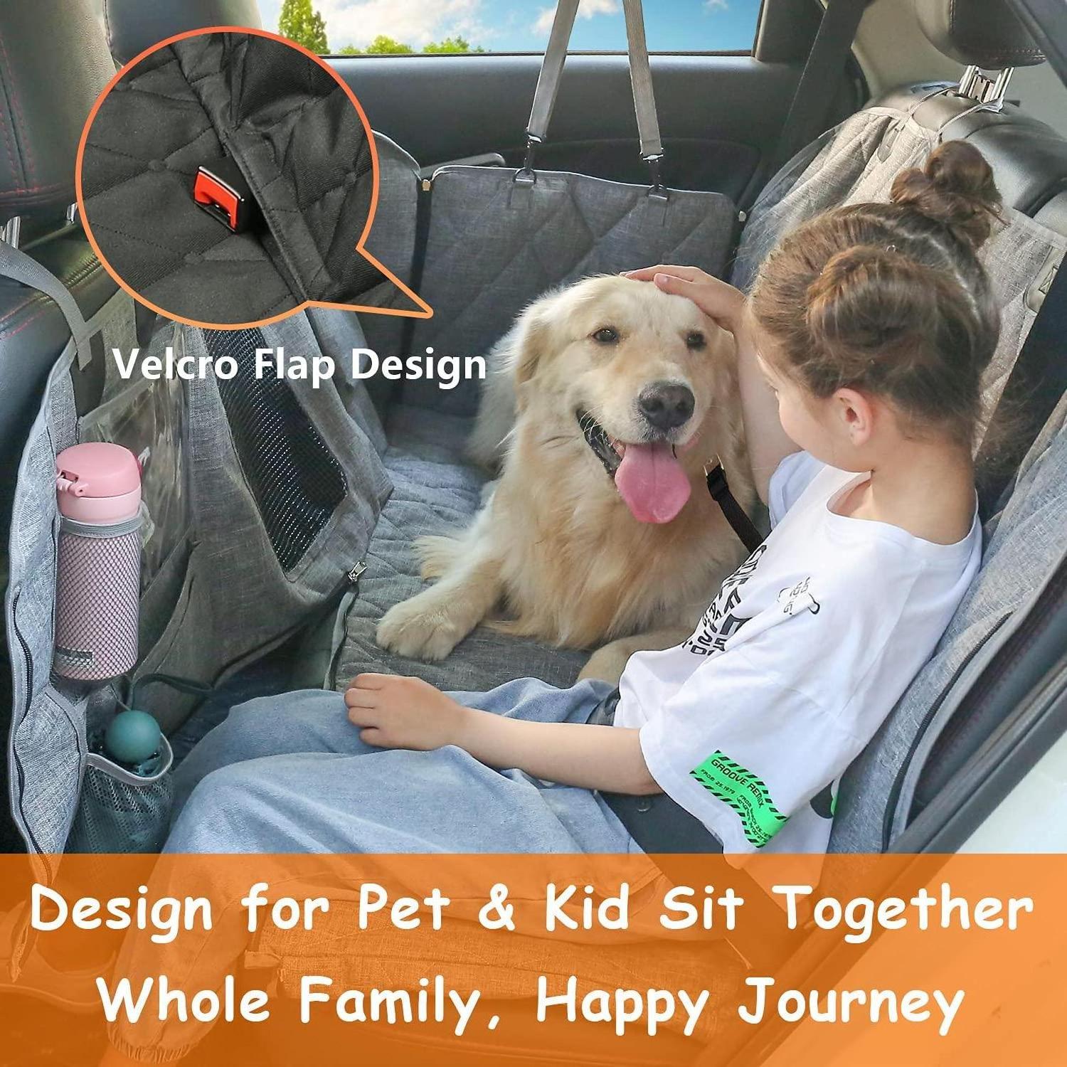 Pets Car Dog Cover Back Seat - Car Hammock for Dogs Waterproof Seat Cover with Mesh Window Pockets For Car Nonslip