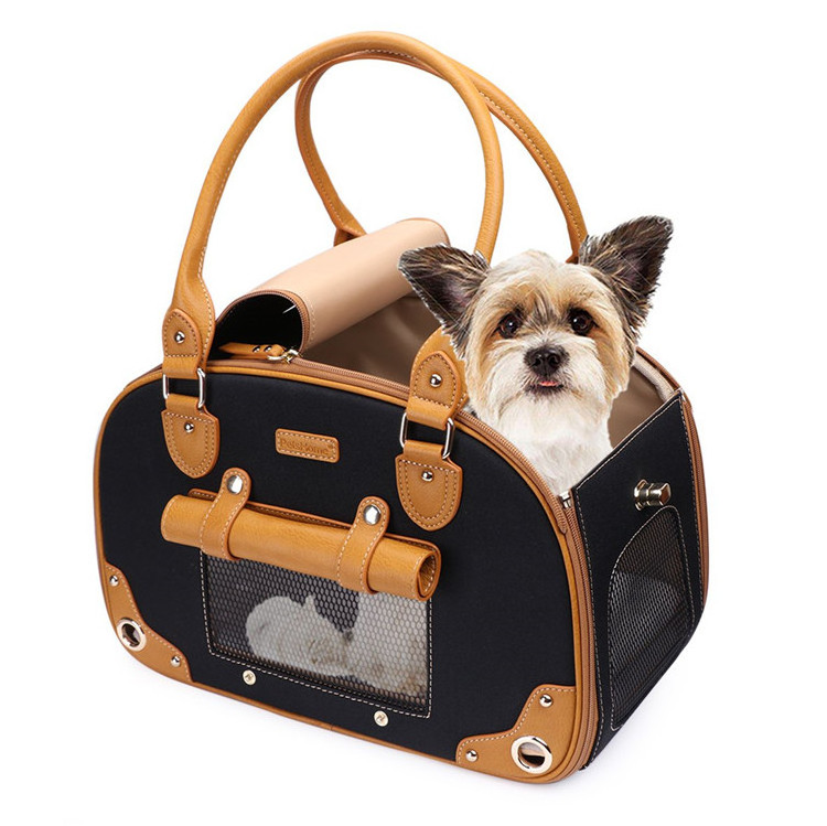 Luxury Pet Dog Carrier Bag PU Leather Cat Travel Carrying Handbag For Outdoor Walk Hiking