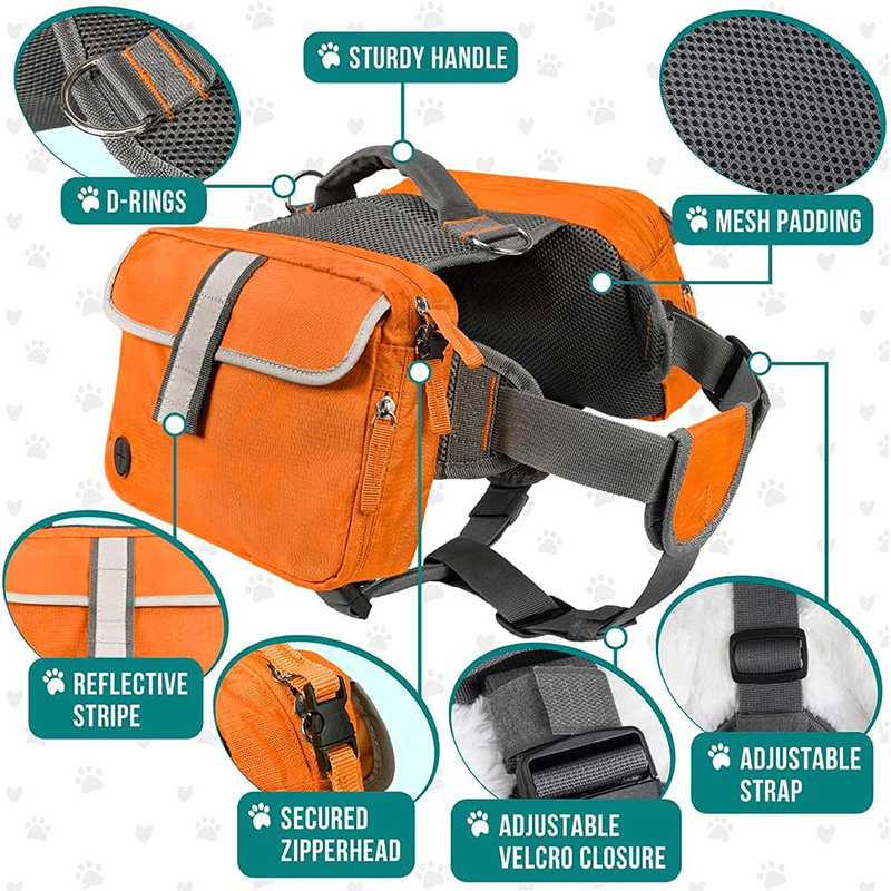 Dog Backpack Dog Saddle Bag Harness With Reflective Safety Side Pockets For Hiking Camping Travel