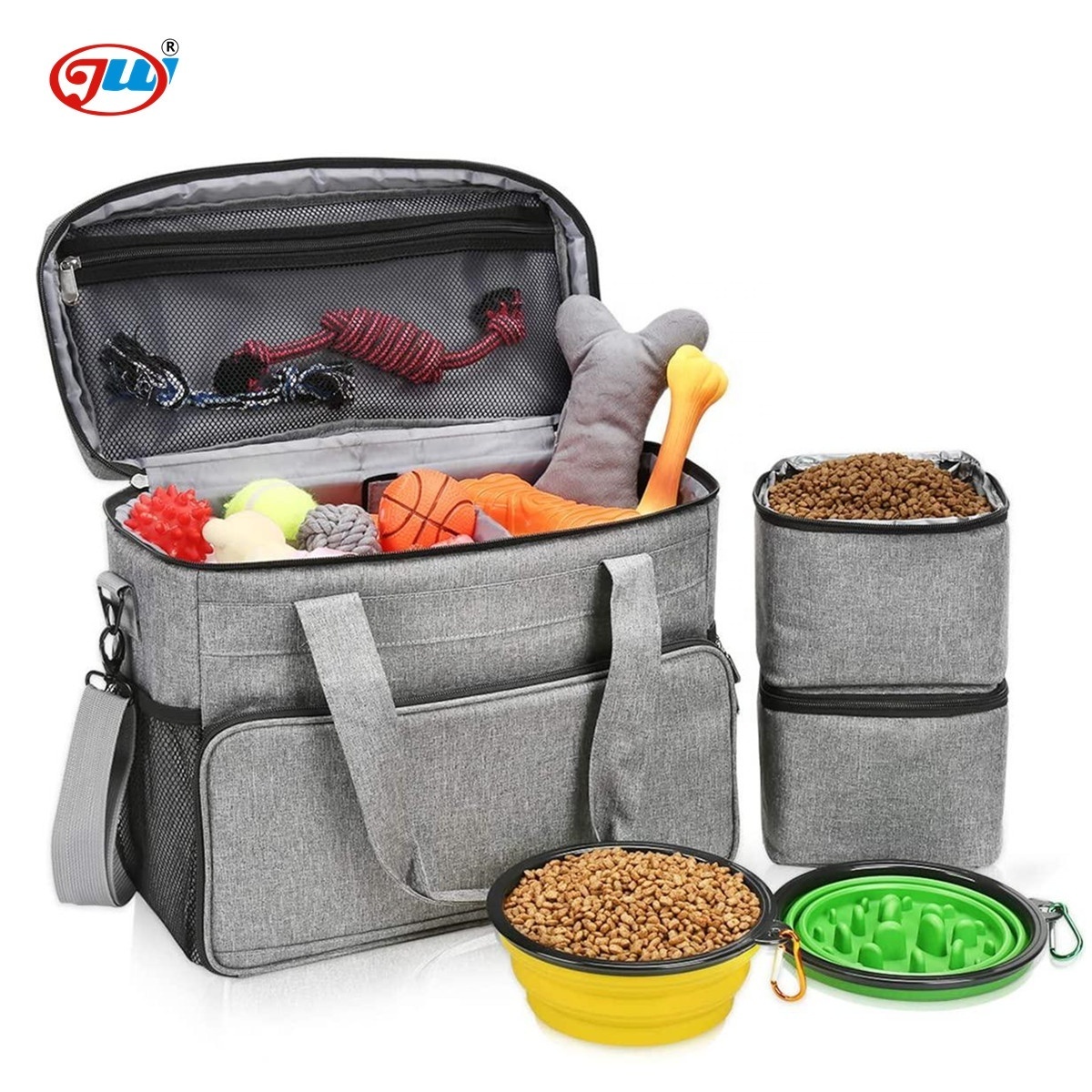 Dog Travel Bag, Dog Luggage with Feeder Bowls, 2 Food Storage Containers Pet Supplies Tote Organizer for Large Dogs