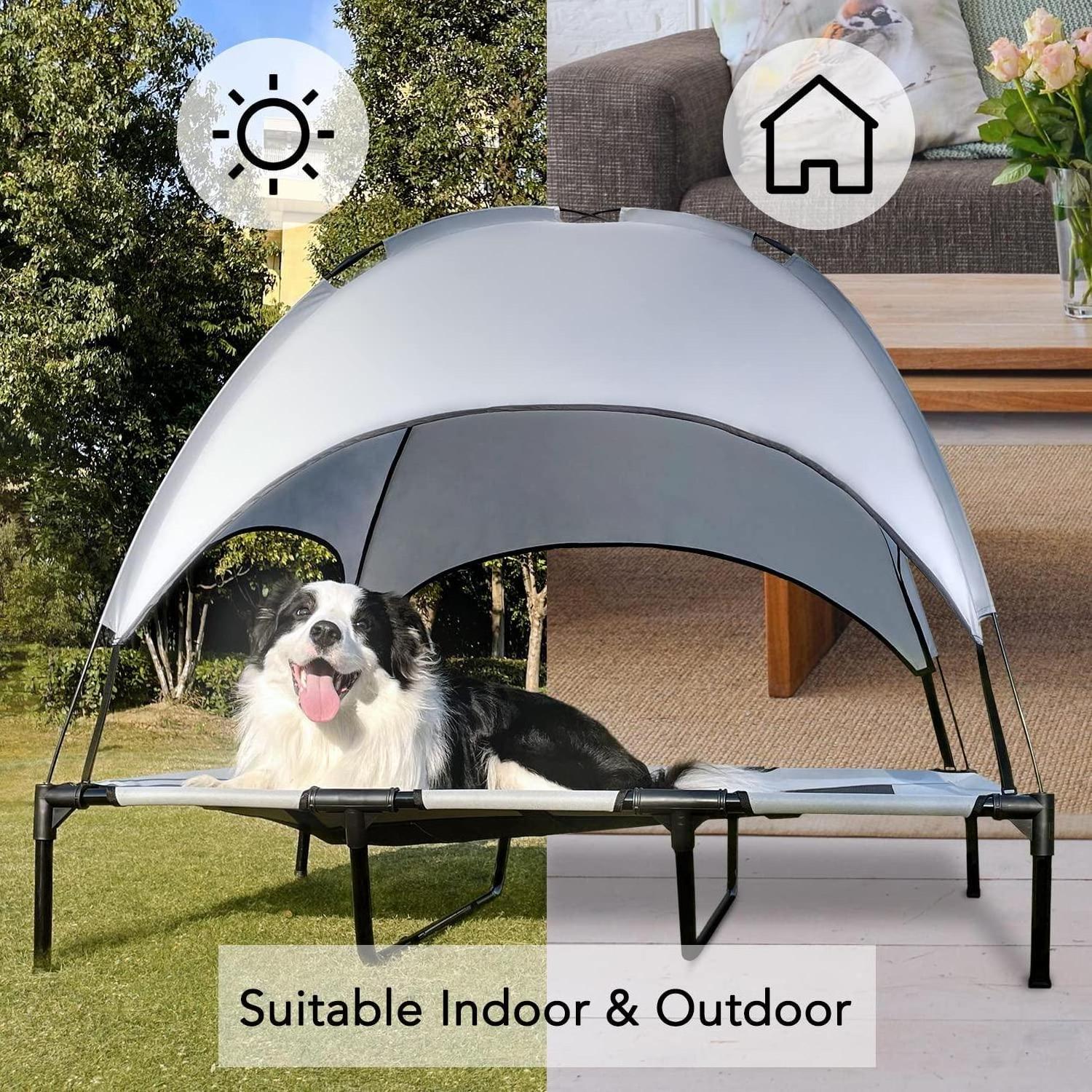 Elevated Dog Bed with Canopy for Raised Dog Cots Indoor Outdoor Pet Bed Portable Frame Dog Cooling Bed with Breathable