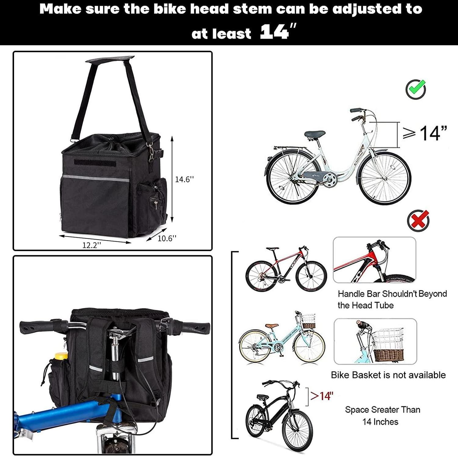 Pet Bicycle Carrier Waterproof Dog Bike Basket Bag with Pet Bike Basket Adjustable Pet Travel Bag Safe Dog Backpack Carrier