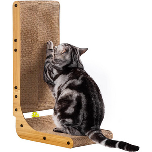 L Shape 26.8 Inch Cat Scratchers Protecting Furniture Cat Scratcher Pad Cardboard Cat Scratcher With Ball Toy