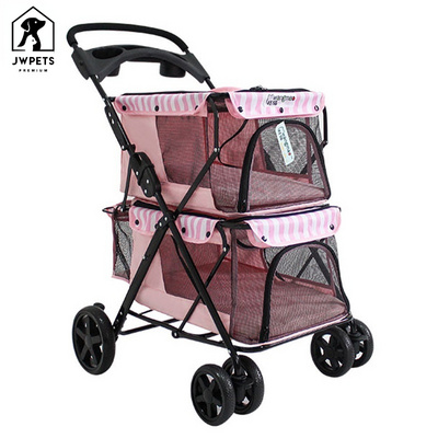 Portable Folding Double layer Pet Stroller for 2 Dogs cat with Large Space Four wheeled Double Dog cat Strollers Outdoor Travel BestSuppliers