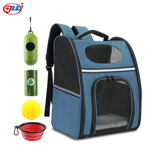 Backpack Carrier for Small Pet Baby Dog Cat Bird Bunny, 600D Solid Polyester, Max 15lb, with Full Set Accessories, Blue