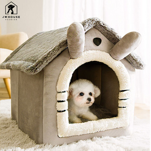 Dog House Kennel Soft Pet Bed Small Cat Tent Indoor Enclosed Warm Plush Sleeping Nest Basket with Removable Cushion Pet Supplies