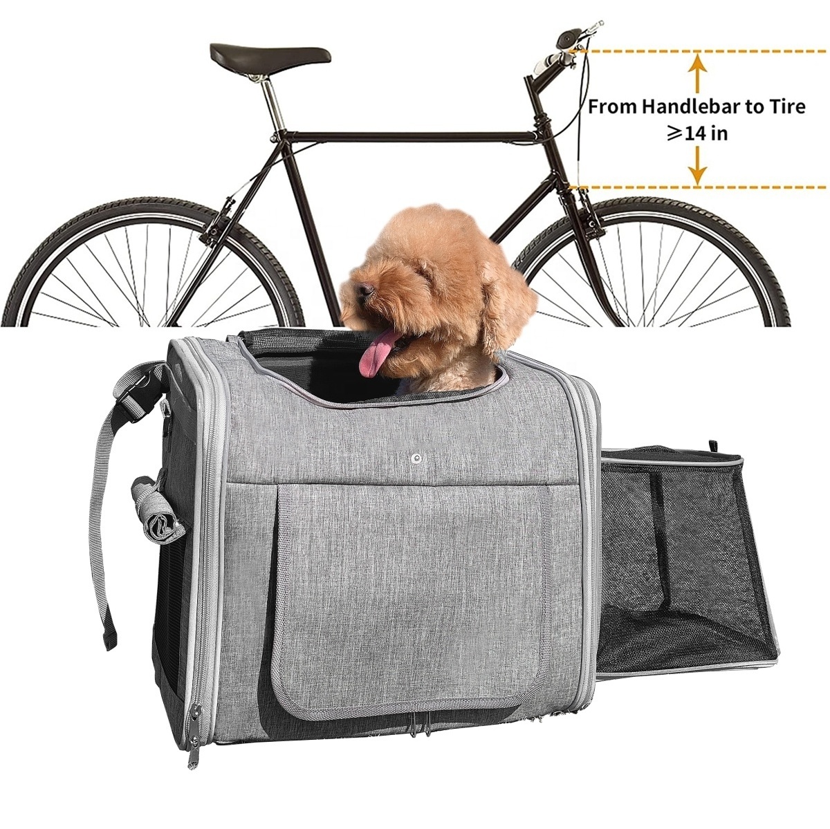 Dog Bike Basket Expandable Soft-Sided Pet Carrier Backpack For Medium Bicycle Pet Carrier