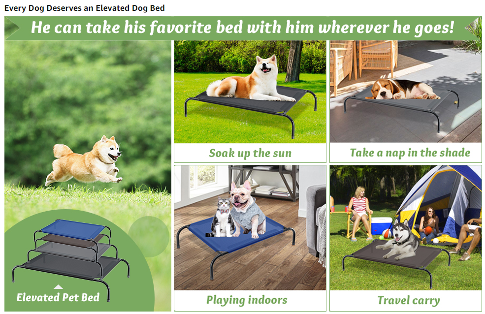 Elevated Dog Bed with Canopy for Raised Dog Cots Indoor Outdoor Pet Bed Portable Frame Dog Cooling Bed with Breathable