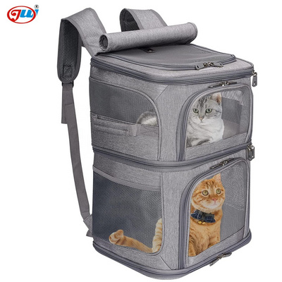 Double Pet Carrier Backpack for Small Cats and Dogs, Portable Pet Travel Carrier, Super Ventilated Design for Traveling/Hiking