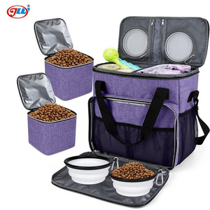 Pet Travel Bag, Dog Travel Bag,with 2 Pet Food Containers and 2 Collapsible Silicone Bowls; Essential Kits for Pet Travel.