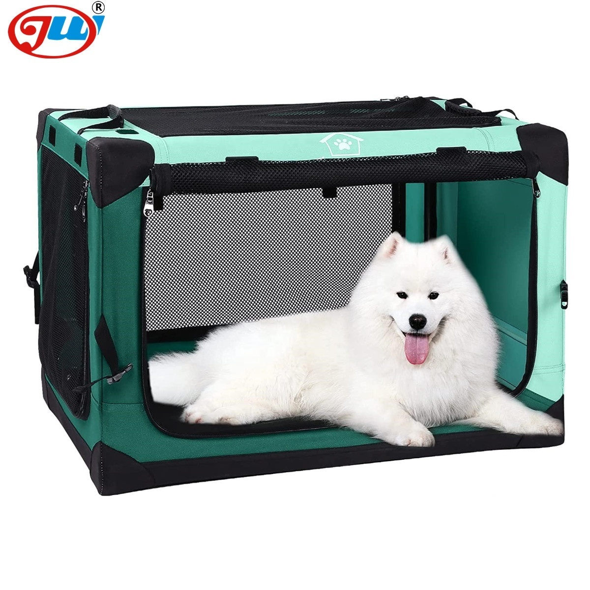 4 Door Dog Soft Crate Folding Portable Soft-Sided Crate with Strong Steel Frame and Mesh Mat for Indoor Outdoor Travel Dog Crate