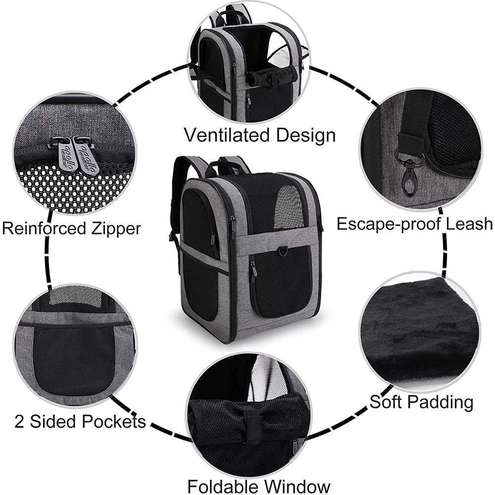 Pet Carrier Backpack for Small Cats and Dogs, Safety Features and Cushion Back Support for Travel, Hiking, Outdoor Use