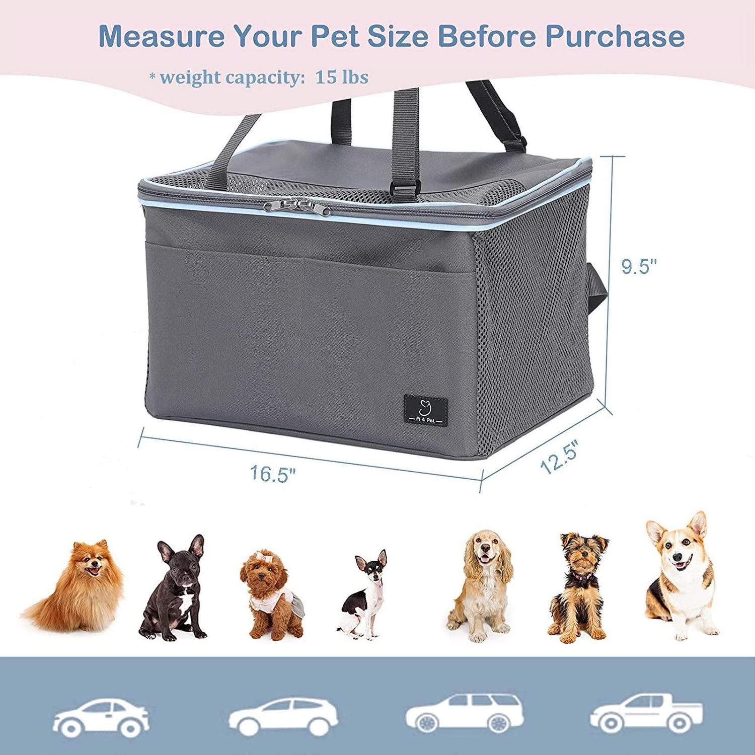 Pet Dog Car Seat, Puppy Pet Car Booster Seats, Doggie Portable Oxford Breathable Folding with Soft Washable Pad Travel Bags