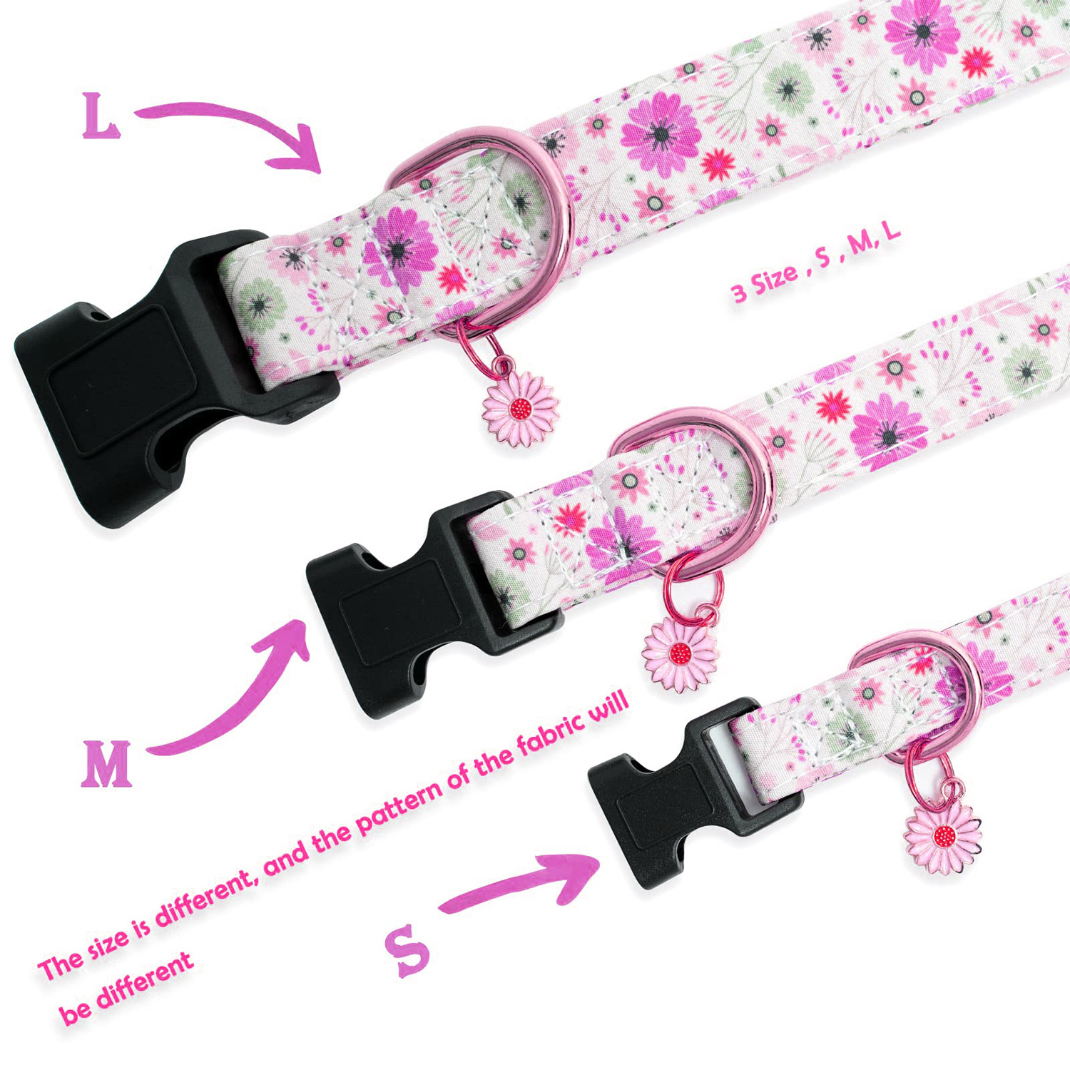 Custom Cotton Dog Collar Cute Flower luxury Dog Collar for Small Medium Large Dogs with Flower Charms