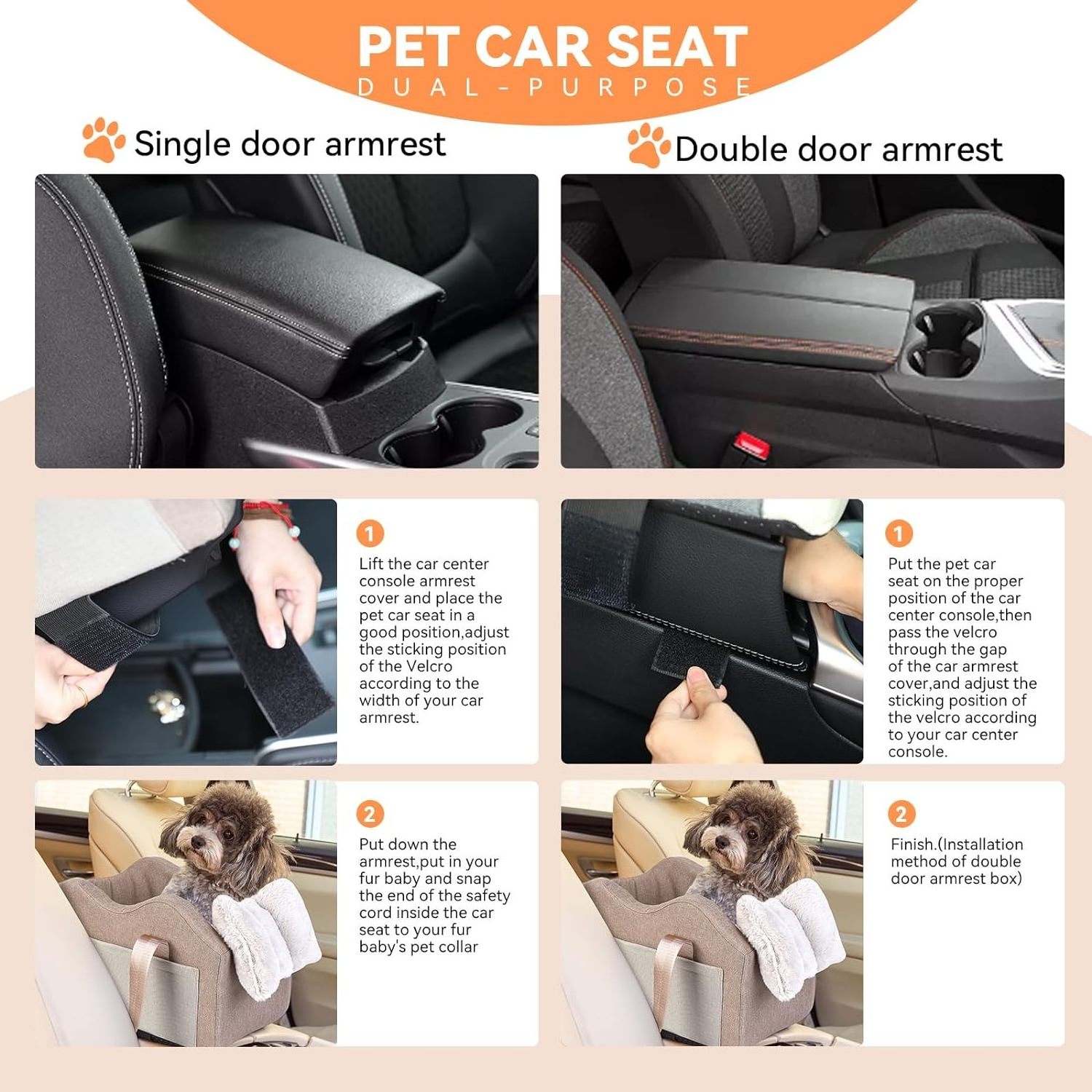 Dog Car Seat Center Console Seat Pet Booster Car Seat For Small Dogs(Champagne+Khaki)