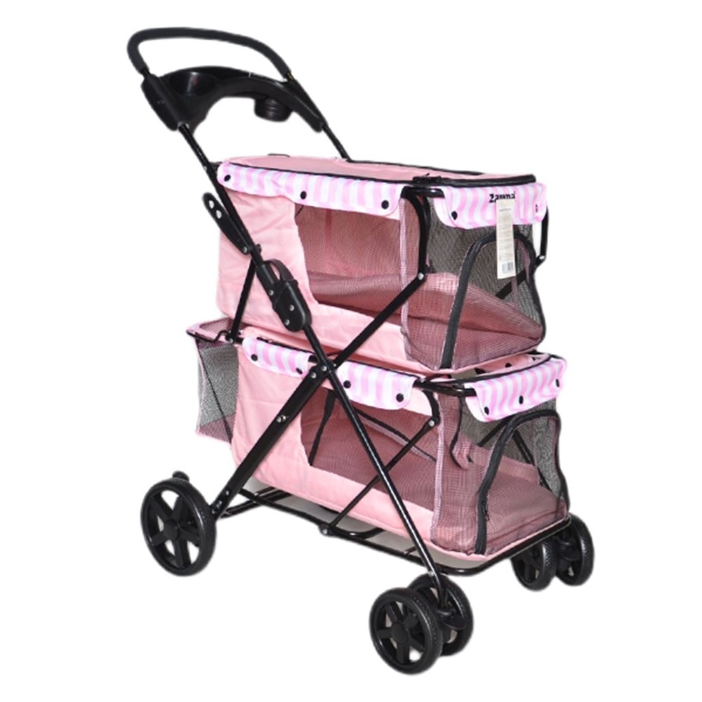 Twins Pet Cat Carrier Stroller Folding Double Stroller Pull Cart Four-wheel Shock Dog Transporter Bags Travel