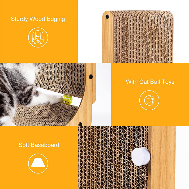 L Shape 26.8 Inch Cat Scratchers Protecting Furniture Cat Scratcher Pad Cardboard Cat Scratcher With Ball Toy