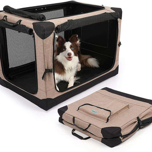 4 Door Portable Folding Pet Carrier Dog Soft Crate Strong Steel Frame Travel Collapsible Cat Dog Crate