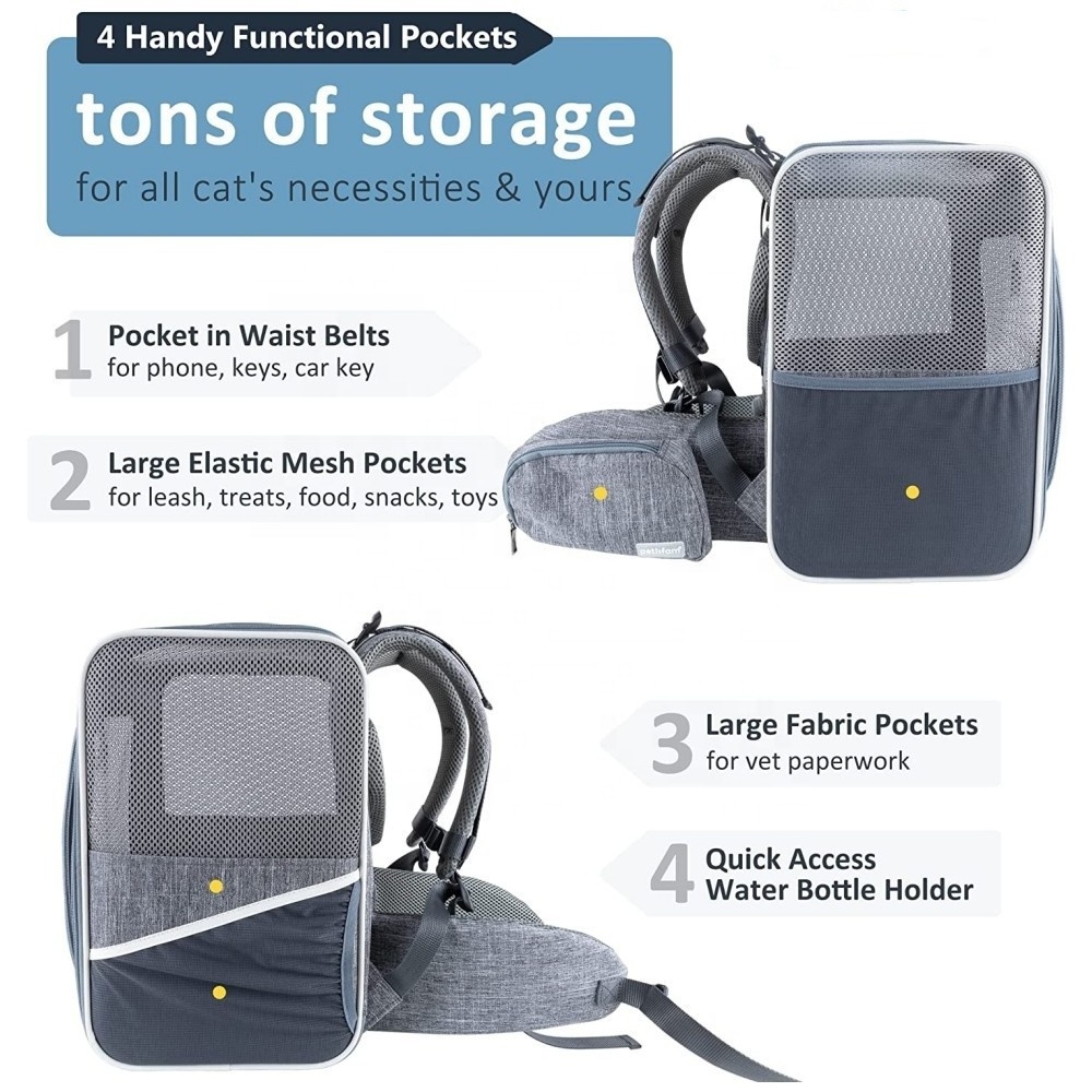 Design Breathable Pet Travel Backpack Carrier for Adventure Cats Dogs with Handy Pockets, Comfortable, Sturdy