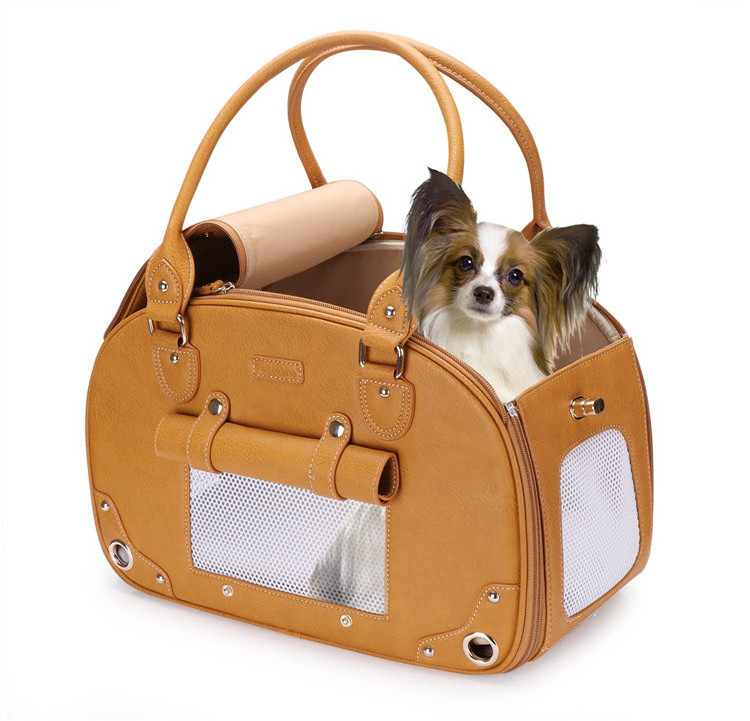 Luxury Pet Dog Carrier Bag PU Leather Cat Travel Carrying Handbag For Outdoor Walk Hiking