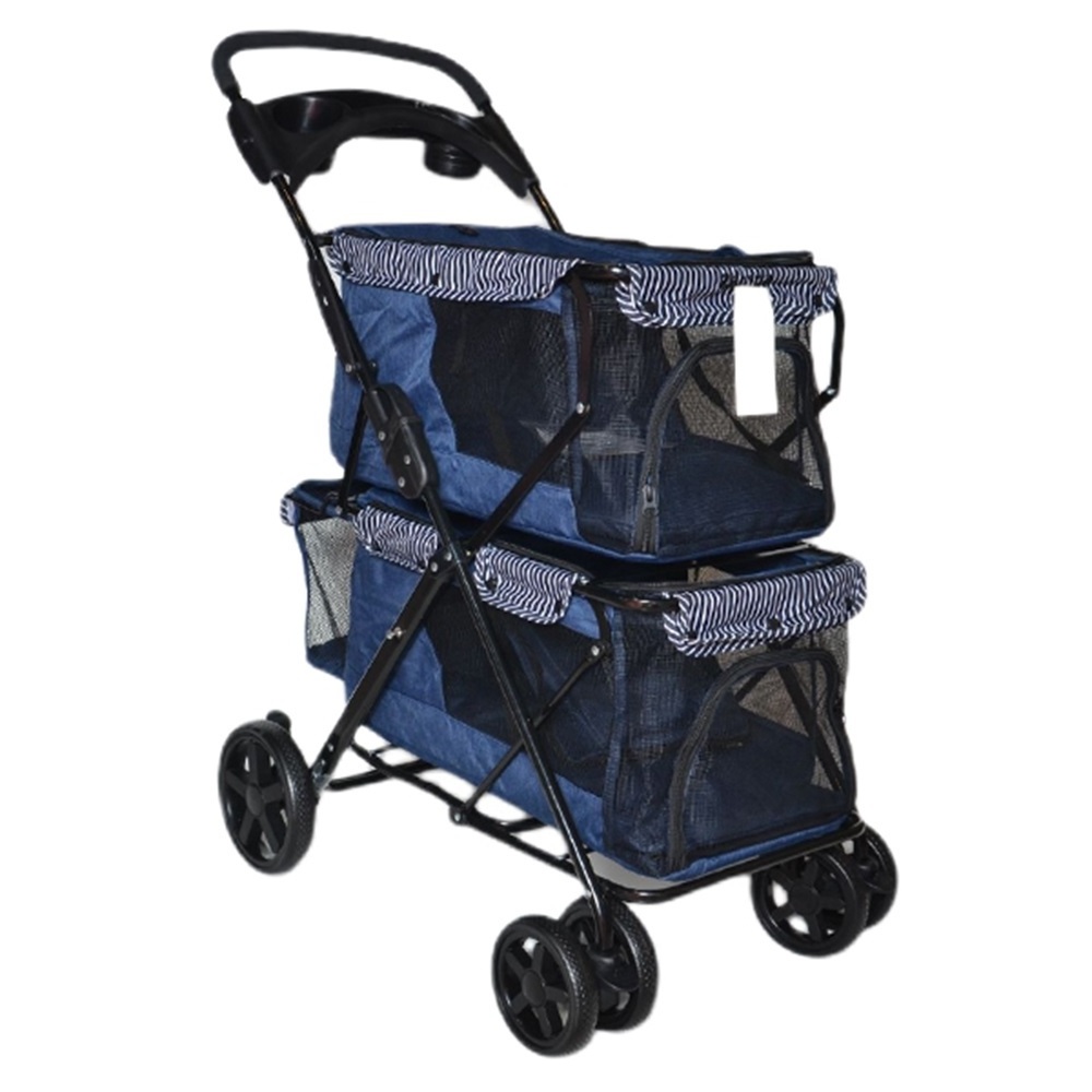 Twins Pet Cat Carrier Stroller Folding Double Stroller Pull Cart Four-wheel Shock Dog Transporter Bags Travel