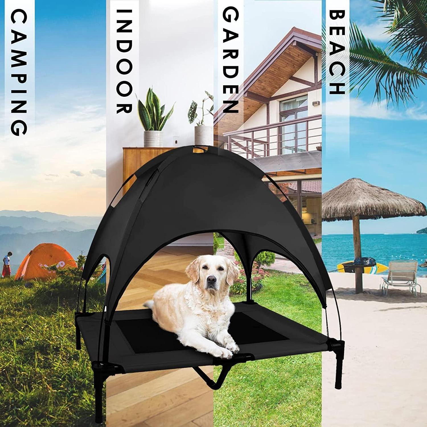 Pet Elevated Dog Bed Cooling Raised Outdoor Indoor Dog Bed for Large Dogs with Removable Canopy Shade Tent