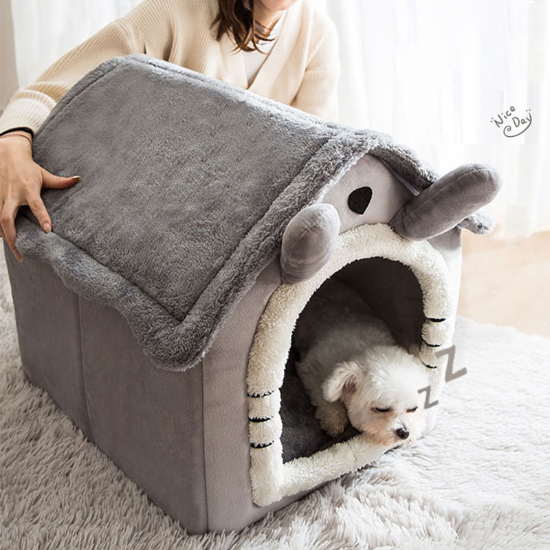 Dog House Kennel Soft Pet Bed Small Cat Tent Indoor Enclosed Warm Plush Sleeping Nest Basket with Removable Cushion Pet Supplies