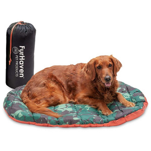 ZYZPET Pet Bed for Dogs and Cats -  Travel Dog Bed Outdoor Camping Pillow Mat with Stuff Sack, Washable, Travel Camo-Paw, Large